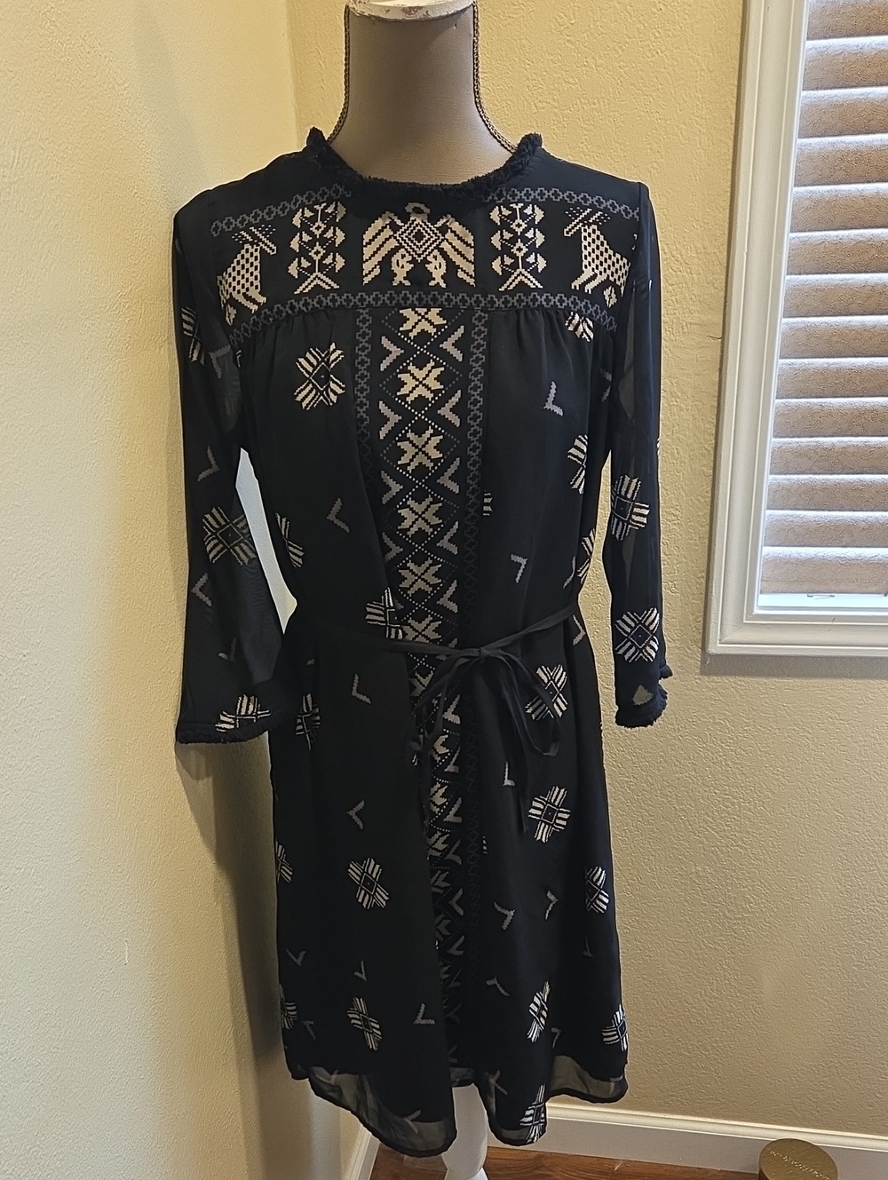 Black Boho Embroidered Women's Tunic Top